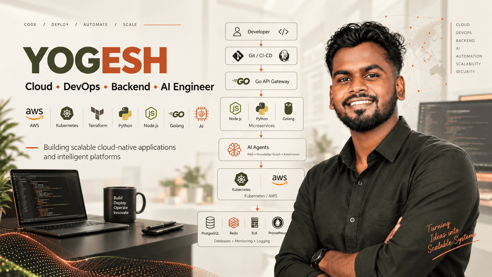 Yogesh Portfolio Main Banner - Cloud, DevOps, Backend, AI, AWS, Kubernetes, Terraform, Python, Node.js, Go